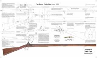 Plan drawing,
full exact size, with tips for assembly,
Northwest Trade Gun,
circa 1816 - Barnett